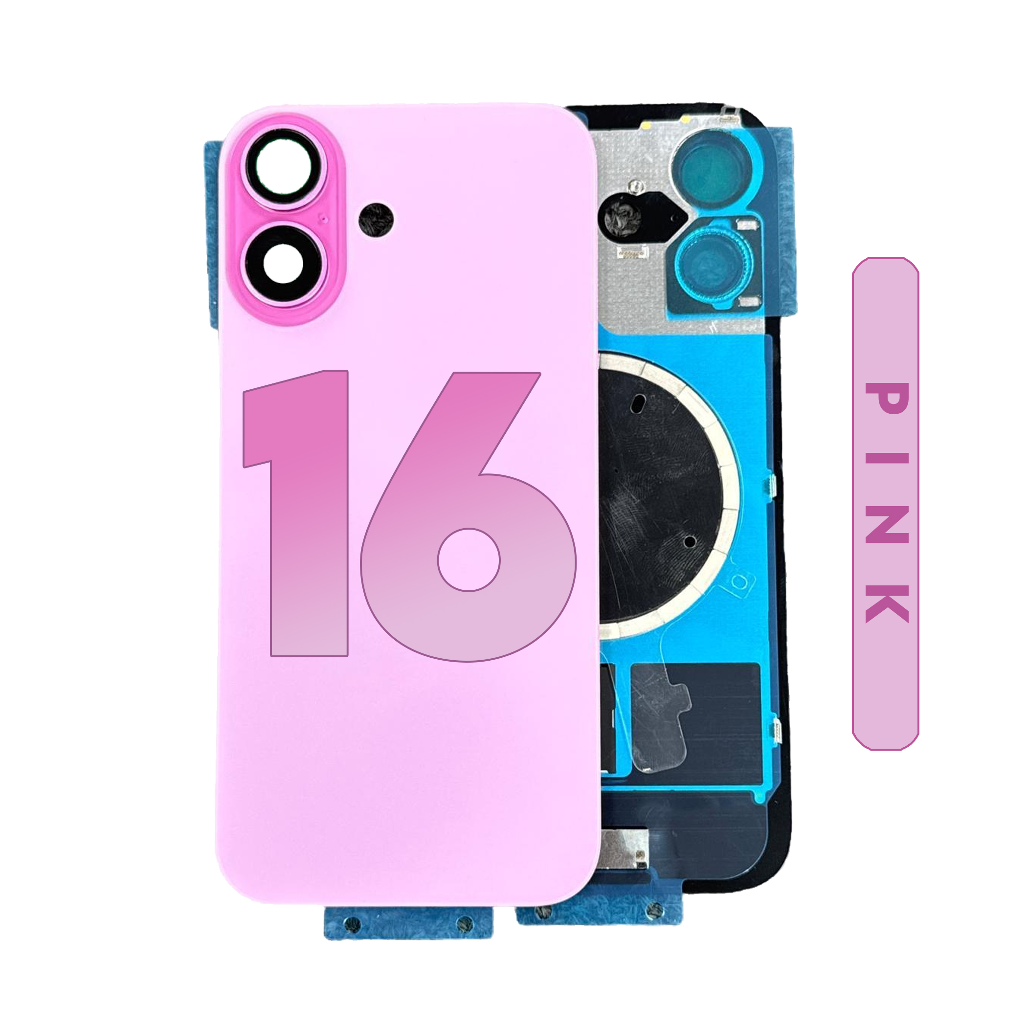 (Pink) For Iphone 16 | Back Glass W/ Magnet and Frame (No Logo)