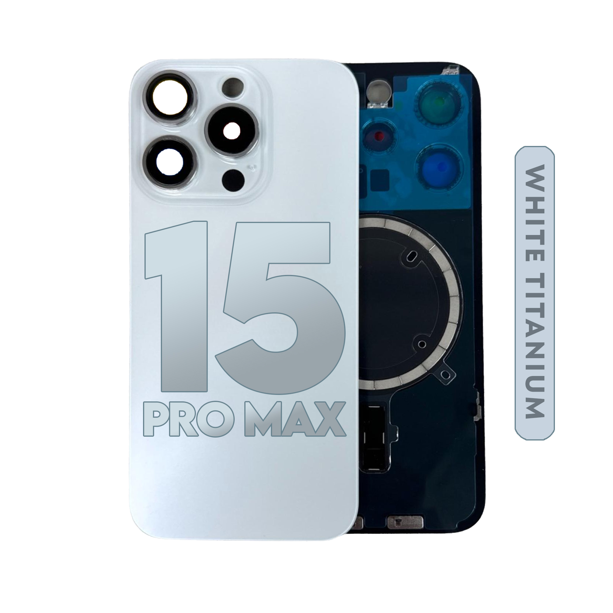 (White Titanium) FOR IPHONE 15 Pro Max | BACK DOOR GLASS with Magnet (No Logo)