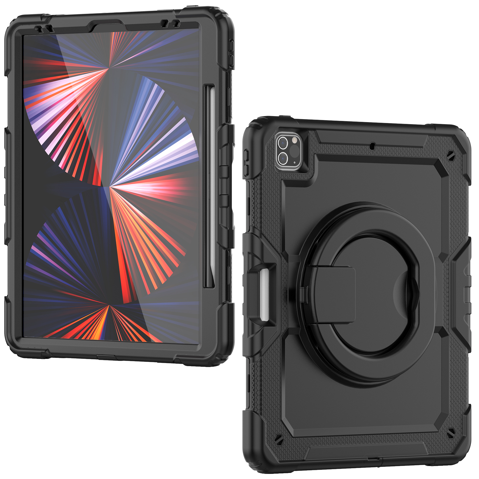IPAD Pro13 M4 (2024)/M5 A3360 (2025) | 360 Rotating Hand Strap Shockproof Cover with Stand (Black)