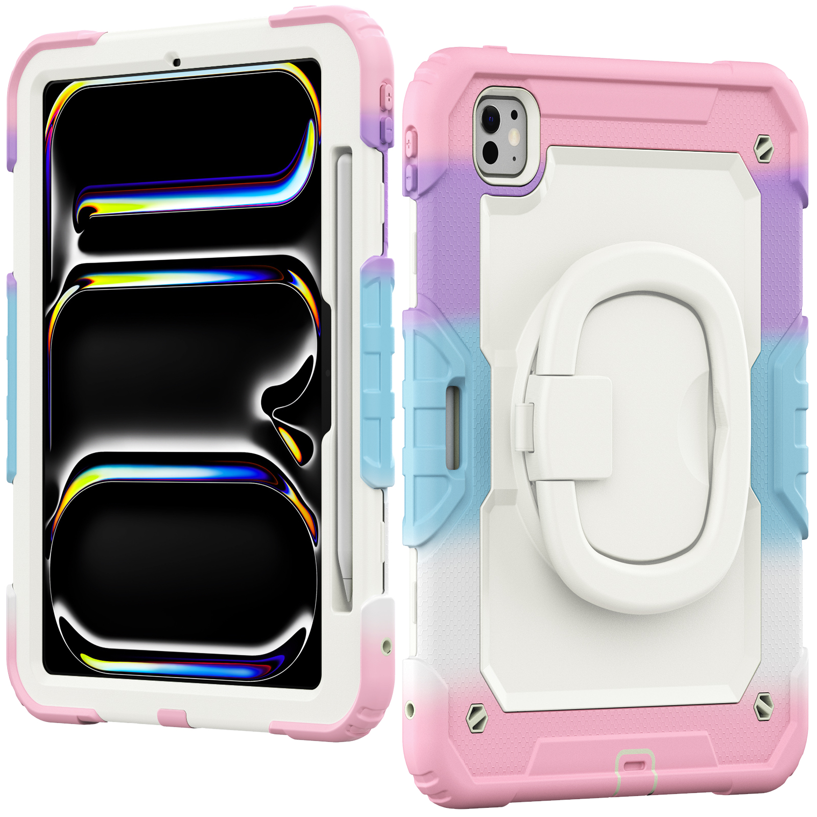 IPAD Pro13 M4 (2024)/M5 A3360 (2025) | 360 Rotating Hand Strap Shockproof Cover with Stand (Pink)